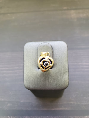 14K Solid Real Yellow Gold Red, Blue & Black Heart Evil Eye Pendant Charm with Box Chain