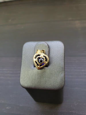 14K Solid Real Yellow Gold Red, Blue & Black Heart Evil Eye Pendant Charm with Box Chain