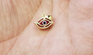 14K Solid Real Yellow Gold Red Evil Eye Pendant Charm with Box Chain