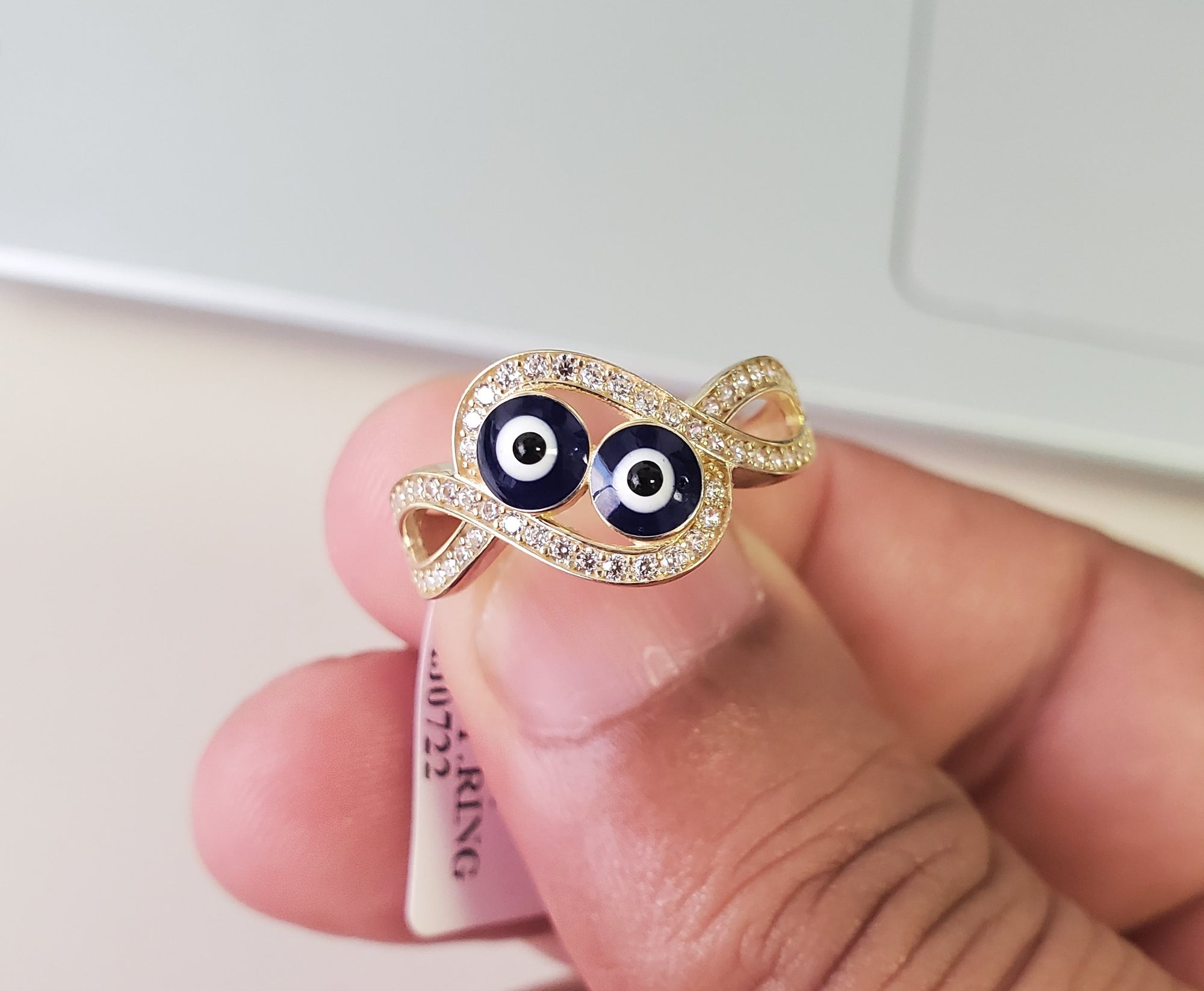 10K Solid Yellow Gold Evil Eye Infinity Cz Ring