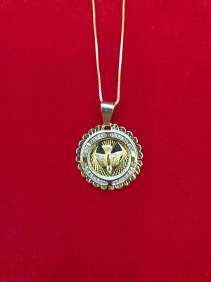 10K Solid Real Yellow Gold Cz Faith Hope Peace Pendant Charm with Box Chain