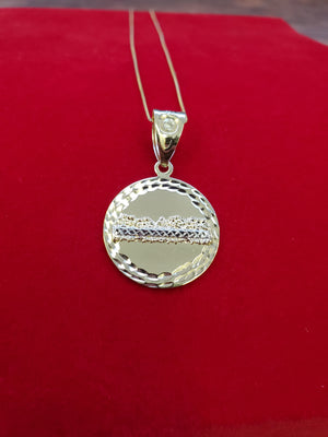 10K Solid Real Yellow Gold Last Supper Round Pendant Charm with Box Chain