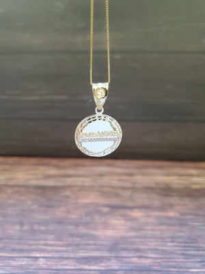 10K Solid Real Yellow Gold Last Supper Round Pendant Charm with Box Chain