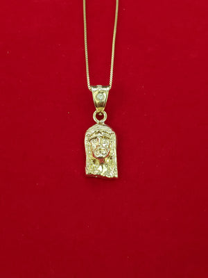 10K Solid Real Yellow & White Gold Jesus Pendant Charm with Box Chain