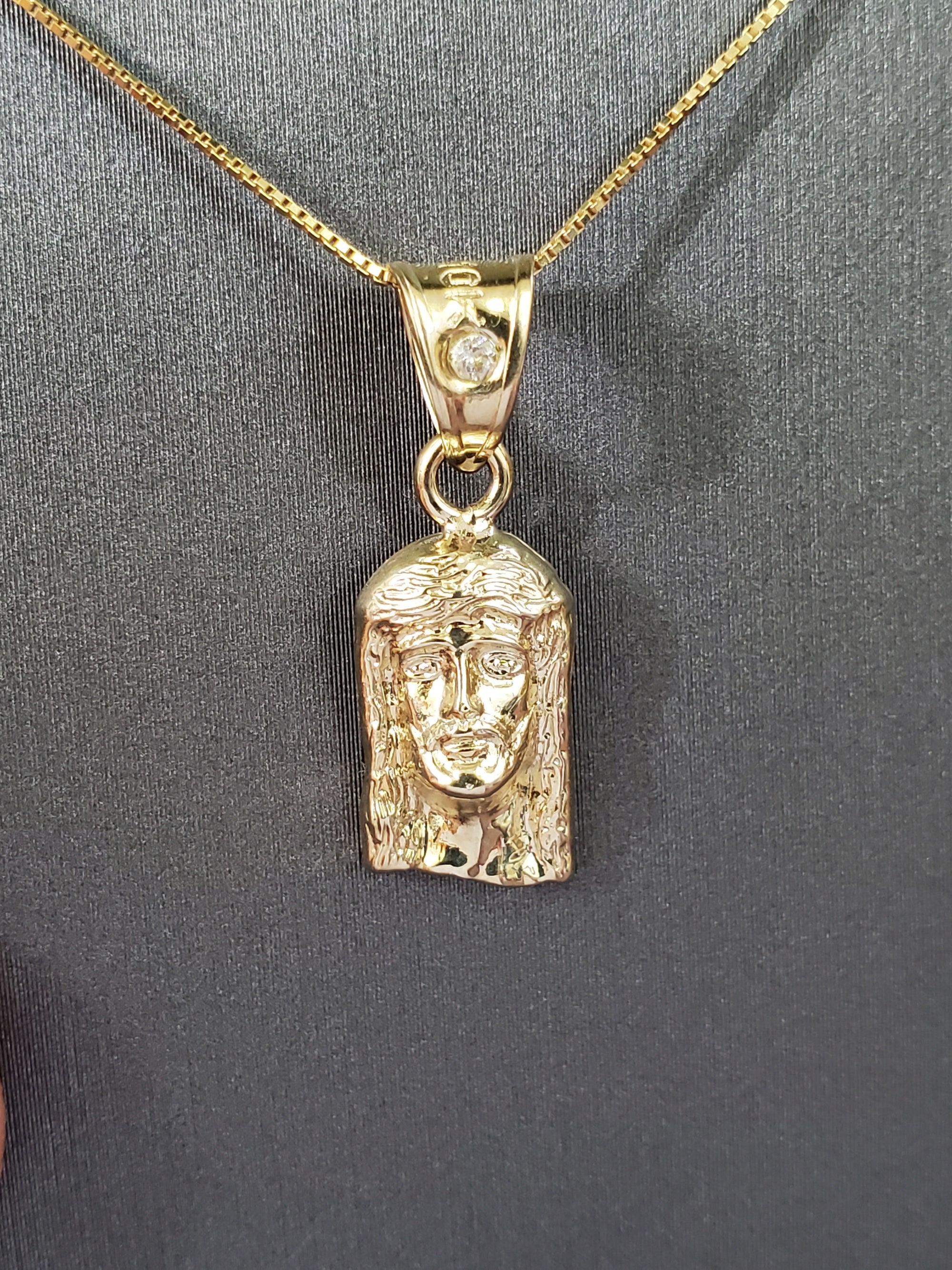 10K Solid Real Yellow & White Gold Jesus Pendant Charm with Box Chain