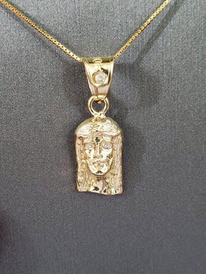 10K Solid Real Yellow & White Gold Jesus Pendant Charm with Box Chain