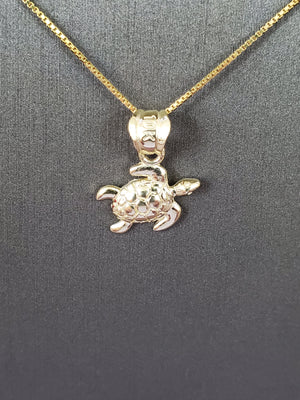 10K Solid Real Yellow Gold Turtle Pendant Charm with Box Chain