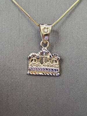10K Solid Real Yellow Gold Last Supper Pendant Charm with Box Chain