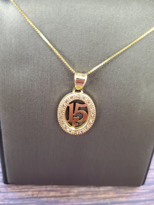 10K Solid Real Yellow Gold Cz Round 15 Pendant Charm with Box Chain