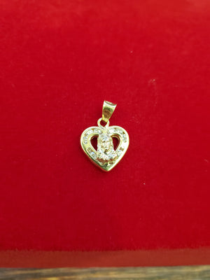 10K Solid Real Yellow Gold Jesus in Heart Cz Pendant Charm with Box Chain