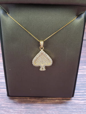 10K Solid Real Yellow Gold Cz Heart Pendant Charm with Box Chain