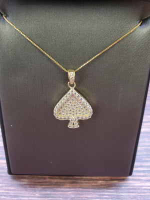 10K Solid Real Yellow Gold Cz Heart Pendant Charm with Box Chain