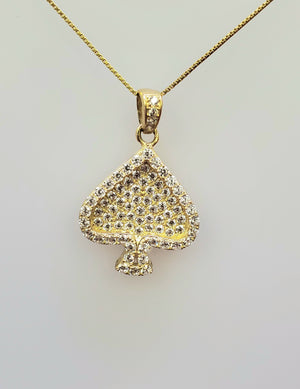 10K Solid Real Yellow Gold Cz Heart Pendant Charm with Box Chain