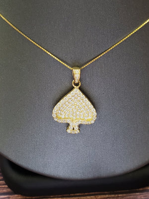 10K Solid Real Yellow Gold Cz Heart Pendant Charm with Box Chain