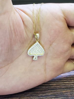 10K Solid Real Yellow Gold Cz Heart Pendant Charm with Box Chain