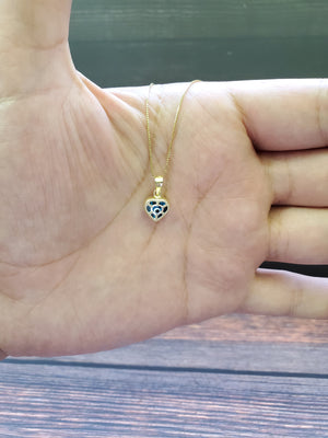 10K Solid Real Yellow Gold Evil Eye Heart Pendant Charm with Box Chain
