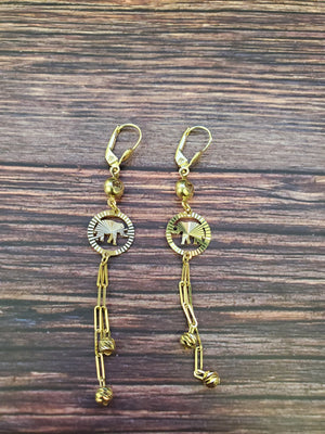 10K Solid Yellow Gold Elephant Dangle Earrings for Girls womens