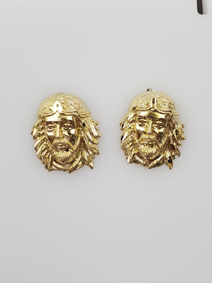 10K Solid Yellow Gold Jesus Face Earrings for Girls womens
