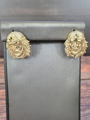 10K Solid Yellow Gold Jesus Face Earrings for Girls womens