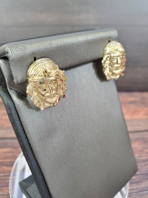 10K Solid Yellow Gold Jesus Face Earrings for Girls womens