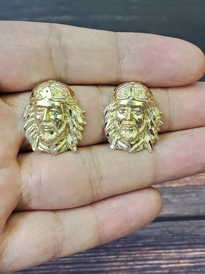 10K Solid Yellow Gold Jesus Face Earrings for Girls womens