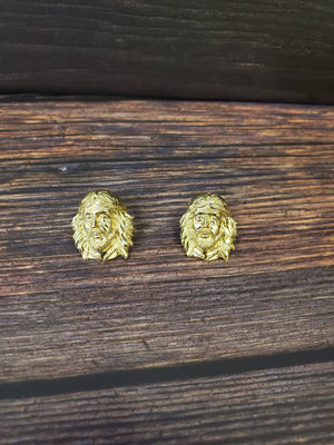 10K Solid Yellow Gold Jesus Face Earrings for Girls womens
