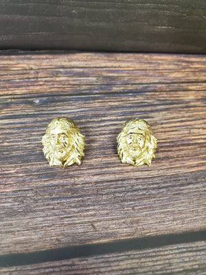 10K Solid Yellow Gold Jesus Face Earrings for Girls womens