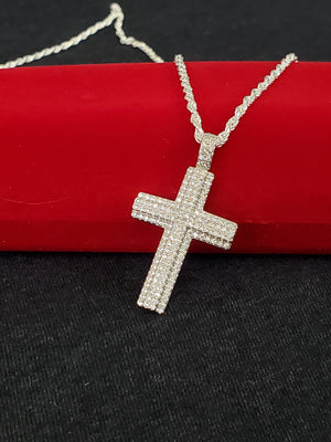 925 Sterling Silver Cross Pendant Charm with Box Chain (Made in Italy)