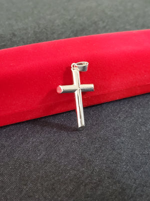 925 Sterling Silver Cross Tube Pendant Charm with Box Chain (Made in Italy)