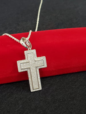 925 Sterling Silver Cross Pendant Charm with Box Chain (Made in Italy)