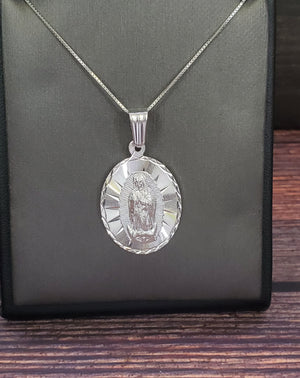 925 Sterling Silver Mother Mary Pendant Charm with Box Chain (Made in Italy)