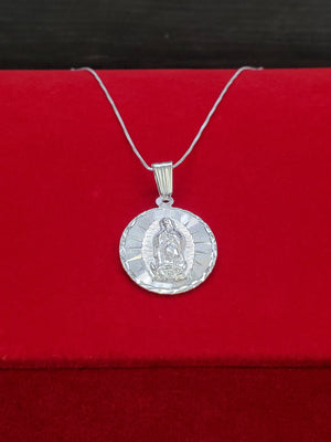 925 Sterling Silver Mother Mary Pendant Charm with Box Chain (Made in Italy)