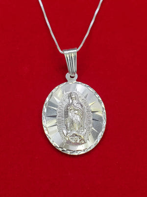 925 Sterling Silver Mother Mary Pendant Charm with Box Chain (Made in Italy)