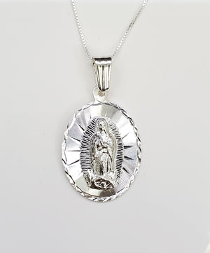 925 Sterling Silver Mother Mary Pendant Charm with Box Chain (Made in Italy)