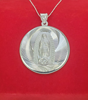 925 Sterling Silver Mother Mary Pendant Charm with Box Chain (Made in Italy)