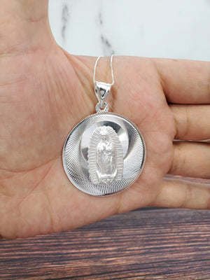 925 Sterling Silver Mother Mary Pendant Charm with Box Chain (Made in Italy)