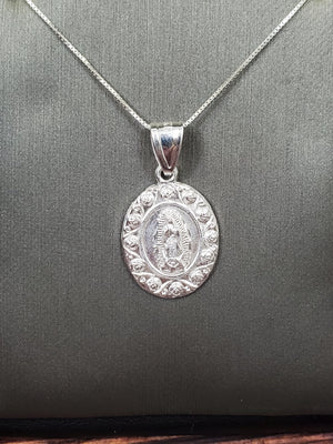 925 Sterling Silver Mother Mary Pendant Charm with Box Chain (Made in Italy)