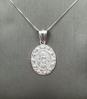 925 Sterling Silver Mother Mary Pendant Charm with Box Chain (Made in Italy)