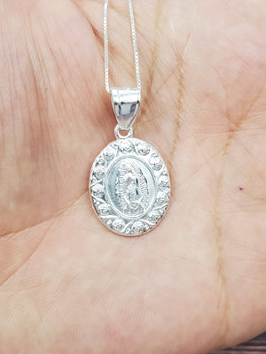 925 Sterling Silver Mother Mary Pendant Charm with Box Chain (Made in Italy)