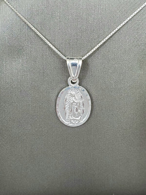 925 Sterling Silver Mother Mary Pendant Charm with Box Chain (Made in Italy)