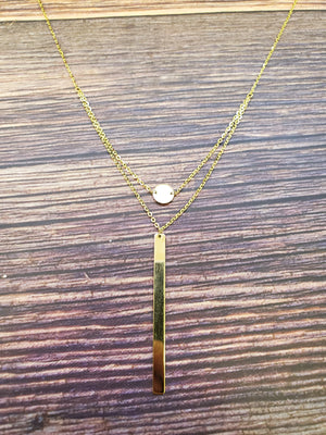 14K Solid Yellow Gold Bar Cable Link Necklace