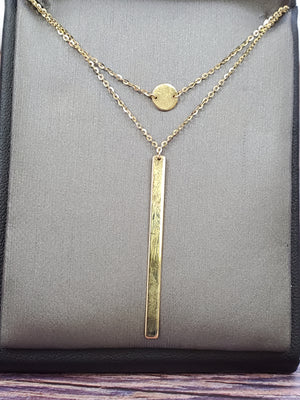 14K Solid Yellow Gold Bar Cable Link Necklace