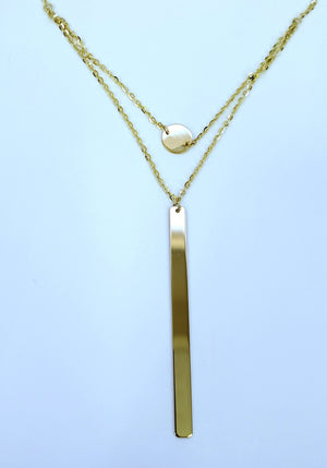 14K Solid Yellow Gold Bar Cable Link Necklace