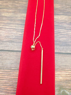 14K Solid Yellow Gold Bar Cable Link Necklace