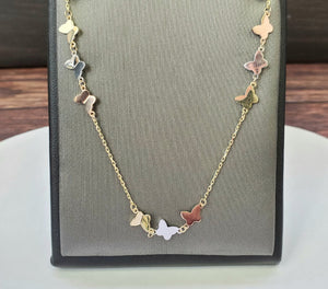 14K Solid Trio Color Yellow, White and Rose Gold Butterfly Cable Link Bracelet