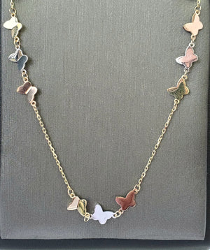 14K Solid Trio Color Yellow, White and Rose Gold Butterfly Cable Link Bracelet