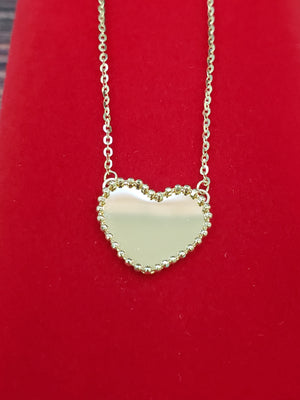 14K Solid Yellow Gold Heart and Flower Charm Cable Link Necklace
