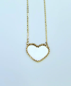 14K Solid Yellow Gold Heart and Flower Charm Cable Link Necklace