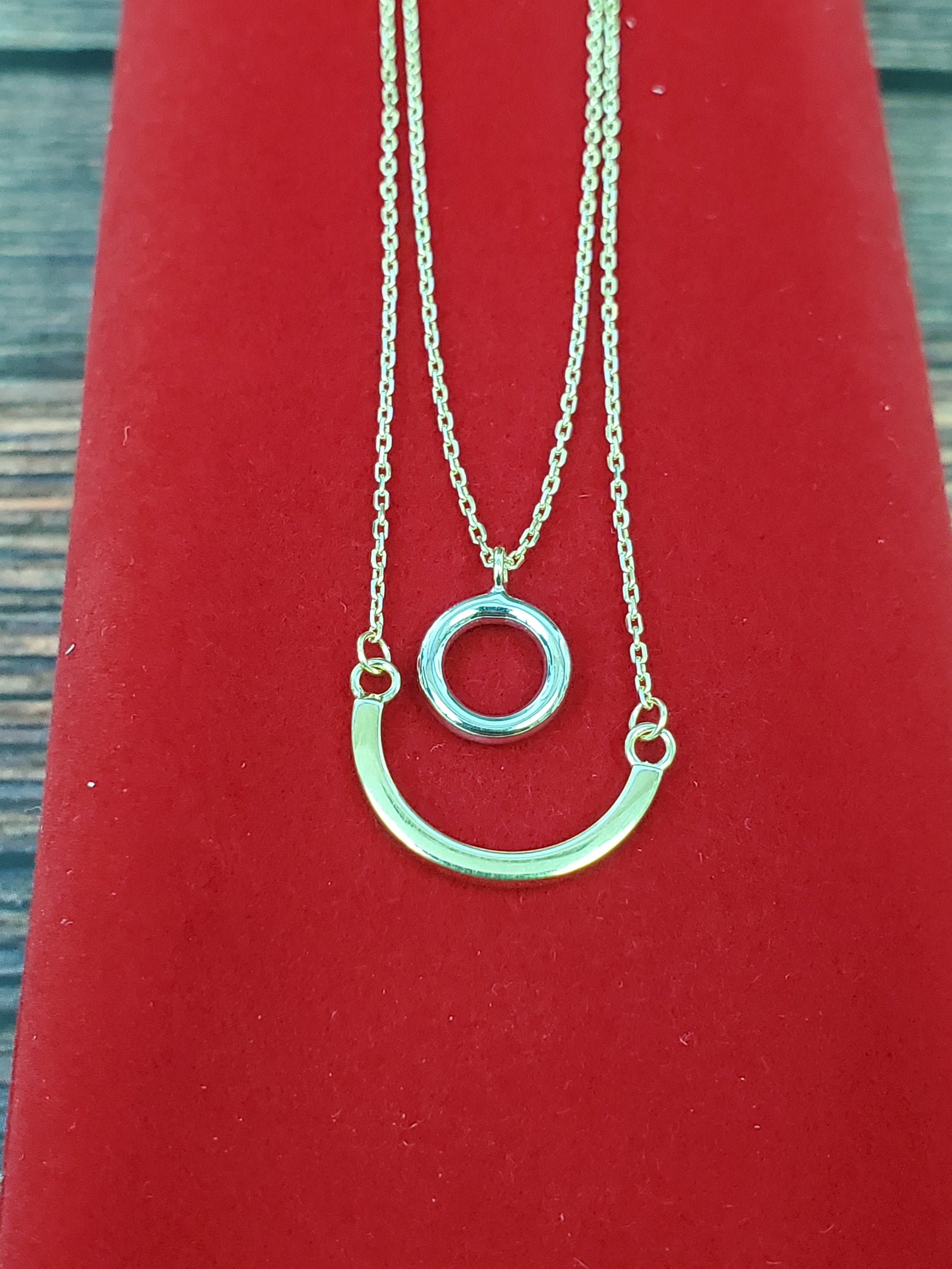 14K Real Gold Sun and Half Moon Charm Cable Link Two-Tone Necklace 17"