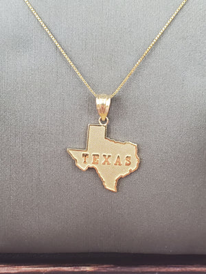10K Solid Yellow Gold Texas State Pendant Charm with Box Chain